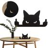 Wooden Middle Finger Cat Decor Black Peeping Cat Funny Desktop Bookshelf Ornament Cat Silhouette Decor for Yards Patio Garden