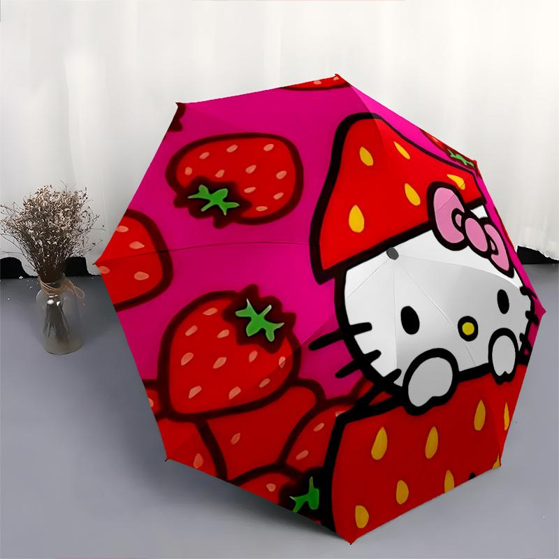 1pc Strawberry Hello Kitty Automatic Opening/Closing Umbrella with Foldable Design, 8-Bone Iron Frame Outdoor Umbrella for Fans, Travelers, Daily Use,
