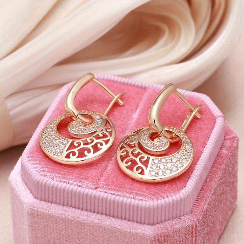 1 Pair Golden Color Drop Earrings for Women Needle Rhinestone Circle Crystal Jewelry Zircon Long Dangle Earrings
