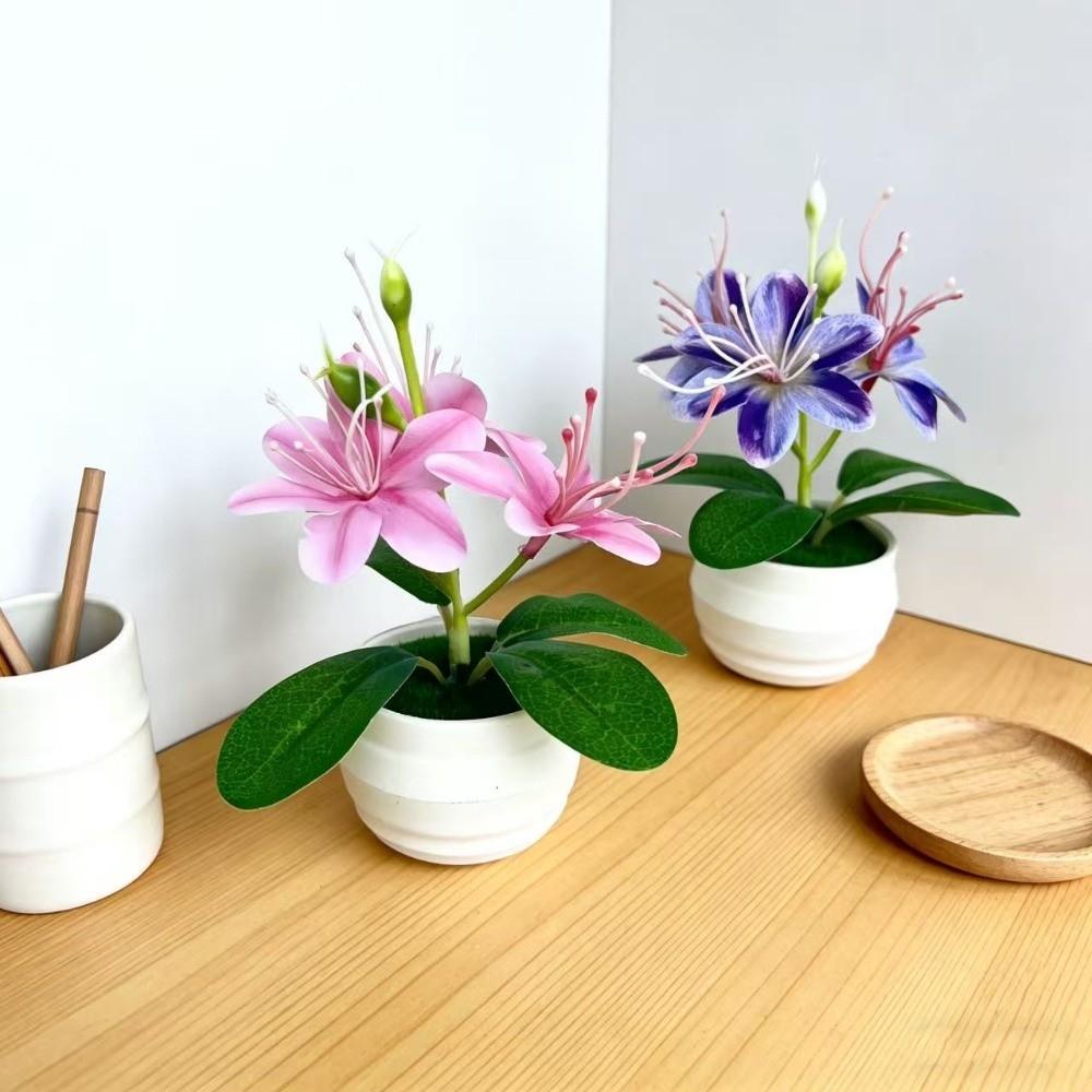 with White Pot Artificial Jasmine Potted Plant Small Fake Flower Bonsai Indoor Decoration