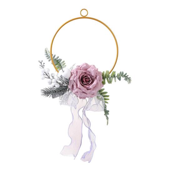 Metal Floral Hoop Wreath Artificial Rose Flower Wreath Iron Round Frame Garland for Bridesmaids