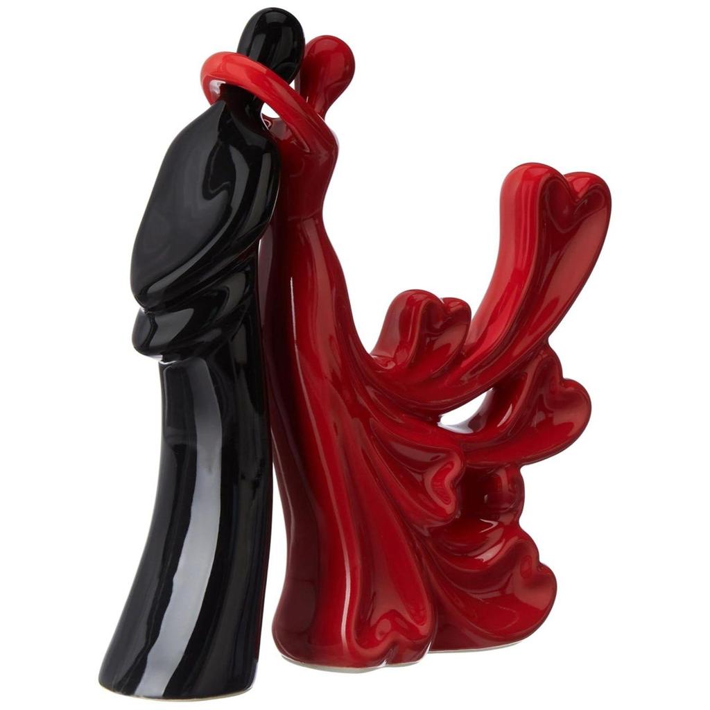 Страстная влюбленная обнимающаяся пара фигурка | Красивая керамическая статуэтка для домашнего декора (Набор из 2 шт., красный и черный)