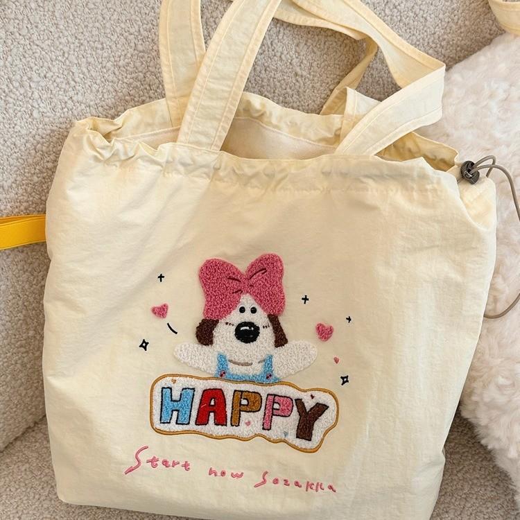 Сумка через плечо с вышитым милым щенком, вместительная, повседневная, универсальная, портативная, с завязками, вместительная