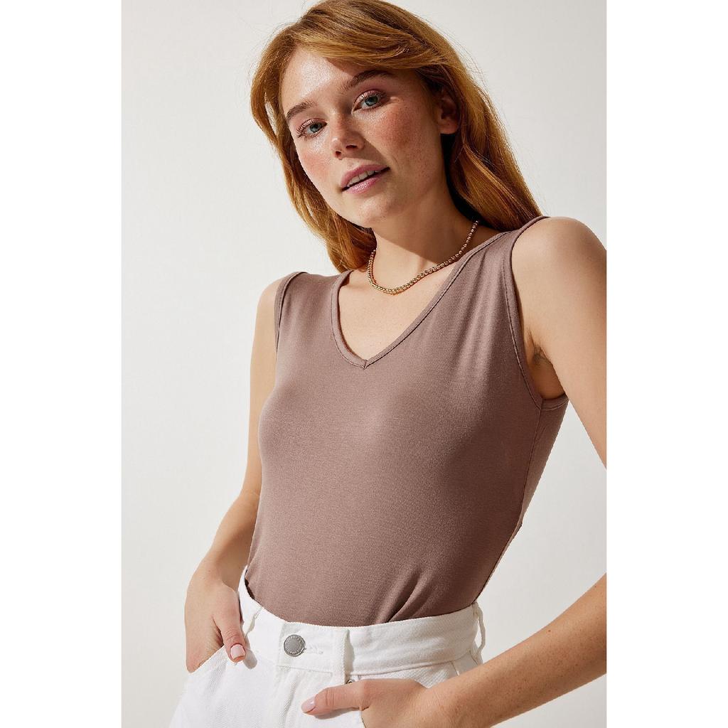 Deep Front Back V Neck Viscose Blouse Red