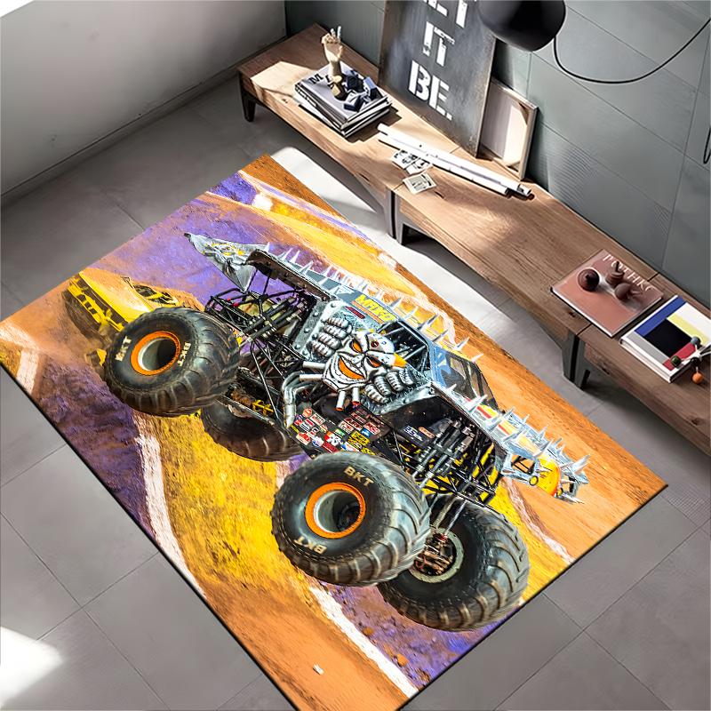 Monster Truck with Spikes Design Rug Non-slip rug suitable for living room and bedroom sofas.
