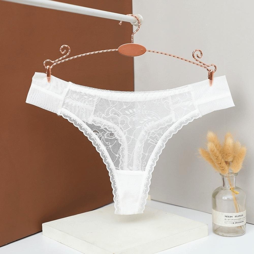 Fashion Low Waist Mesh Sheer Lace Thong Cotton Crotch Transparent Mesh Briefs Women Intimate Hollow Romantic T Panties Home
