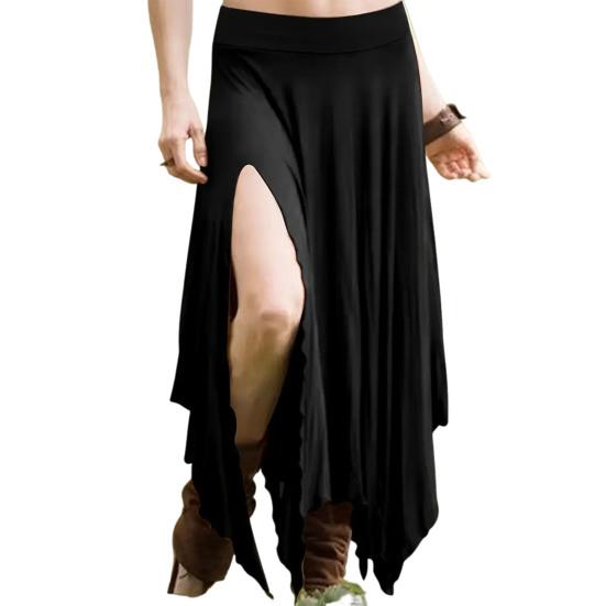 Женская юбка с высокой талией, однотонная, неровный подол, длинная юбка с боковыми разрезами, утягивающая юбка для работы, отдыха, путешествий