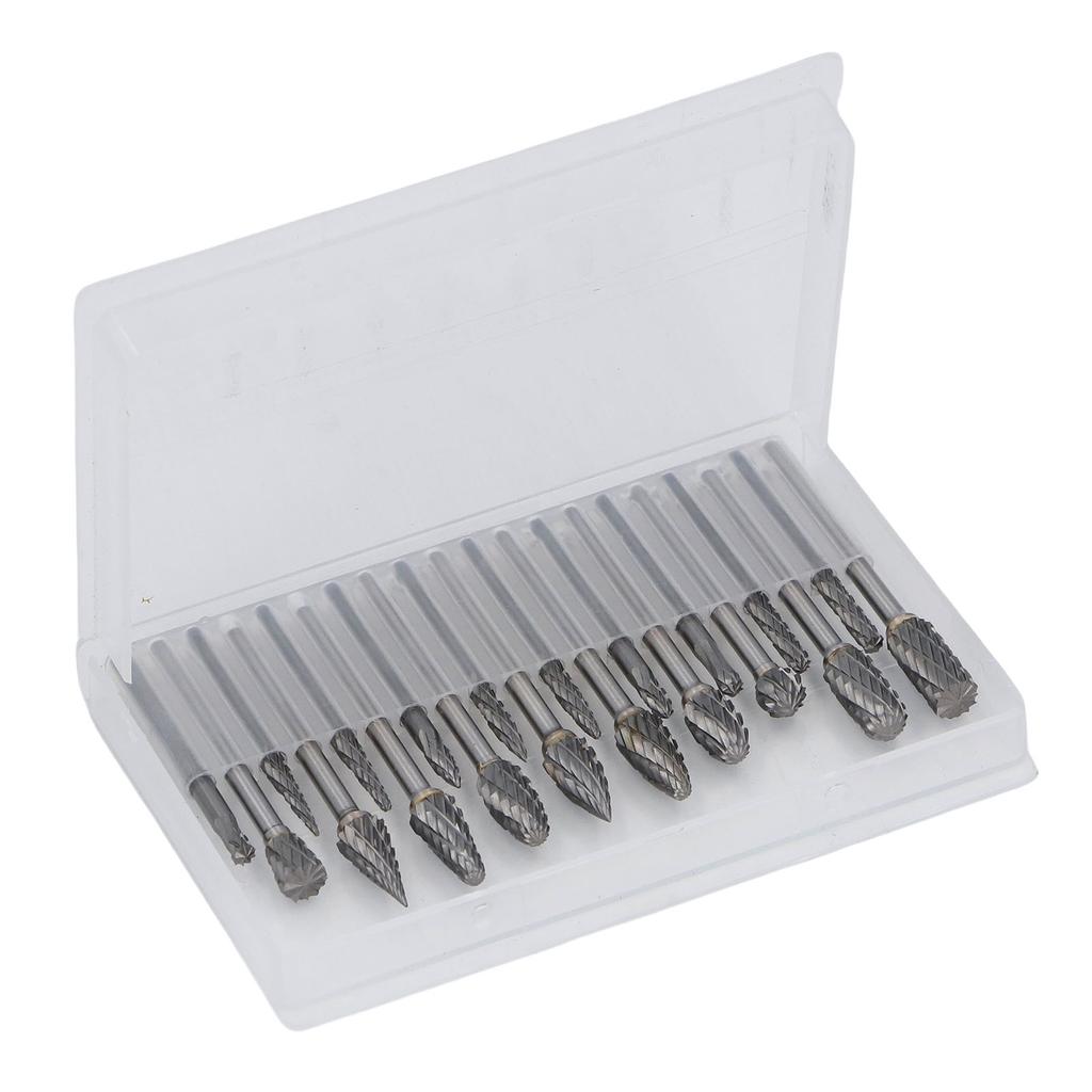 20 Pcs Double Cut Rotary Burr Set 1/8in Shank Tungsten Carbide with 2 Collets for Woodworking
