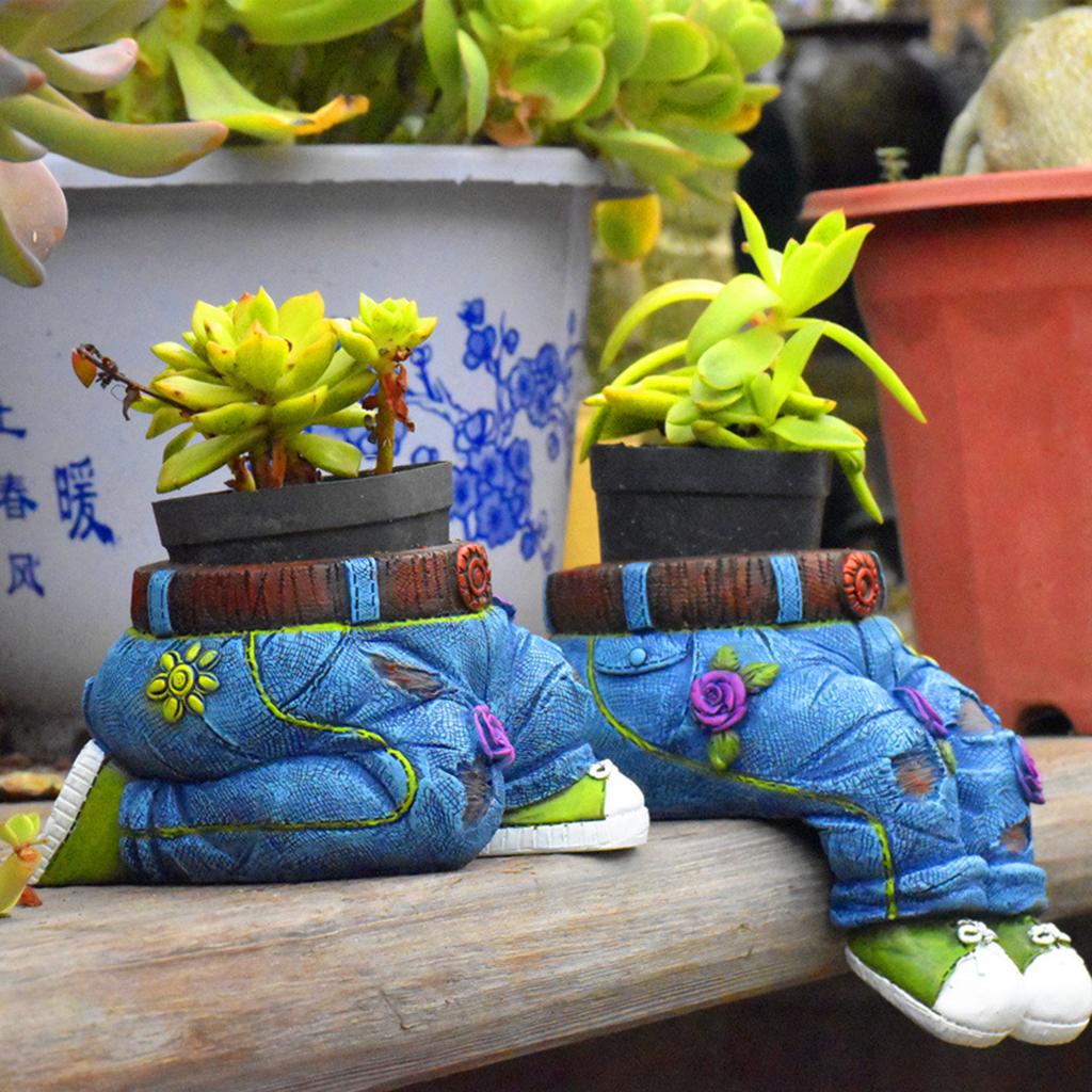 Small Jeans Sculpture Cute Denim Pants Planter Home Garden Table Decoration