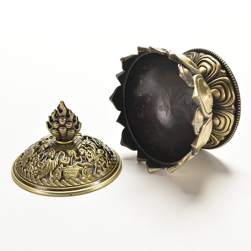 Tibet Collect Bronze Auspicious Lotus Shape Statue Box Incense Burner Censer
