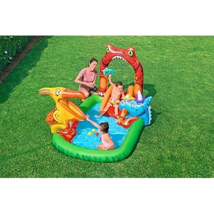 Aire de jeux - BESTWAY - Jurassic Splash™ - 241 x 140 x 137 cm - Dinosaures - Toboggan avec arroseur