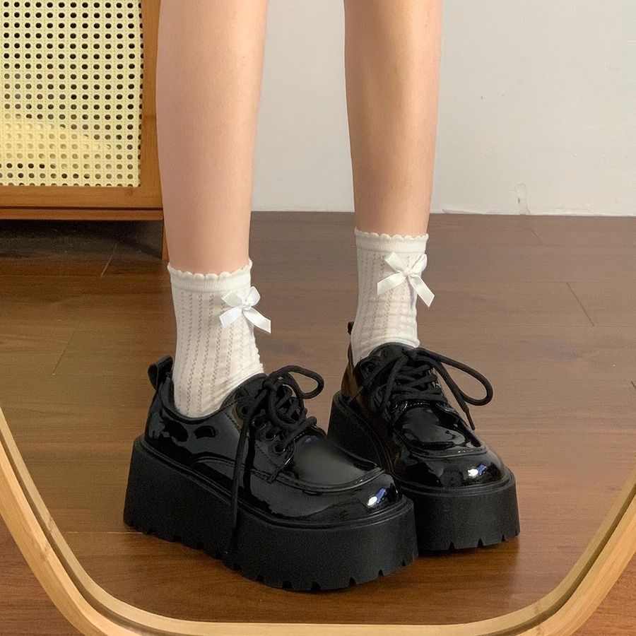 Маленькие кожаные туфли-маффины на толстой подошве, женские, весенние, новые, универсальные, в стиле ретро, в британском стиле, на шнуровке, под юбку, одинарные туфли