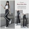 Women's High-Waist Shark Flared Pants with Side Stripes - Slim Fit Barbie Trousers for Spring Outerwear