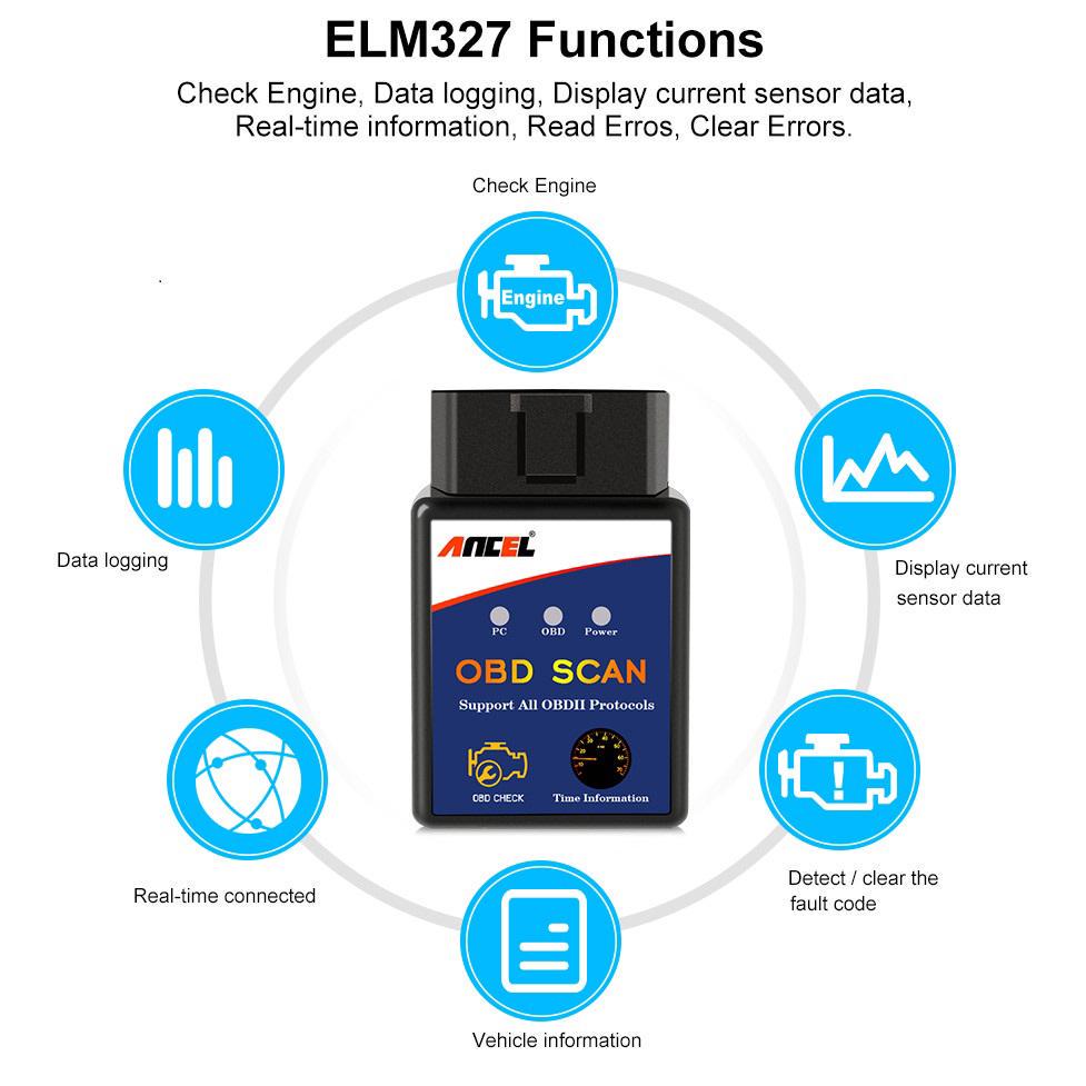 ANCEL ELM327 V1.5 Bluetooth OBD2 сканер автомобильный диагностический инструмент проверка кода неисправности двигателя мини-адаптер OBDII ODB2 для Android