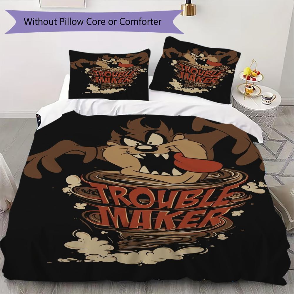 Tazmanian Devil Pattern Bedding uilt Set uilt Cover Pillowcase Home Decoration Birthday Gift (1 * duvet cover + 2 * pillowcase without core)