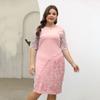 Spring Summer Plus Size Women's Dresses Splicing Embroidery Lace Slim Cocktail Dresses