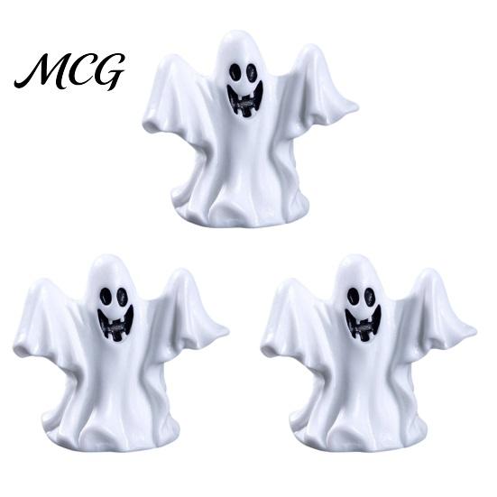 Small Halloween Collectible 3Pcs Mini Resin Figurines, Miniature Pumpkin Ghost Grim Reaper Party Decoration Castle Statue for Spooky Fairy Garden,