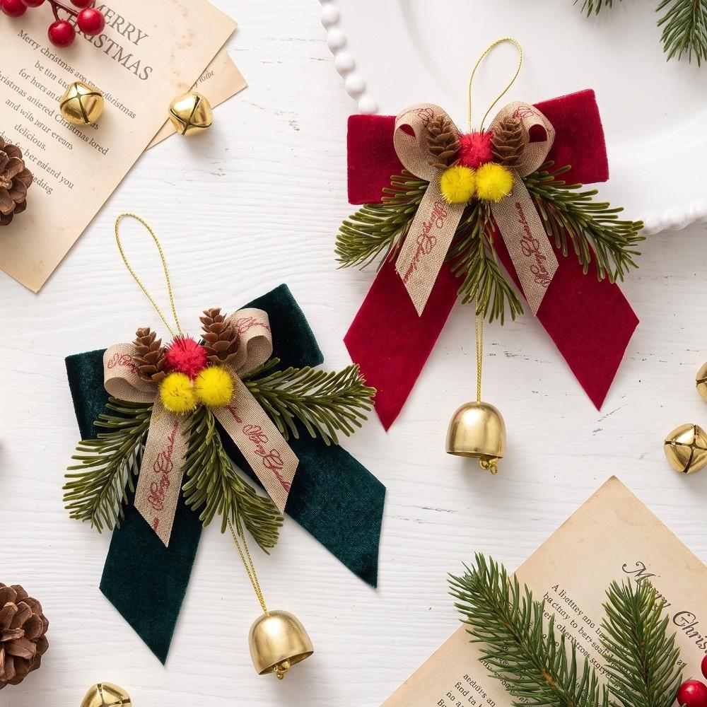 Pine Needle Decor Bow Bell Pendant Pine Cone Accent Xmas Tree Hanging Charm  Mall Scene Layout