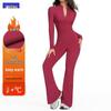 Уютный плюшевый цельный костюм с воротником-стойкой - Теплый боди для йоги и широкие штаны для фитнеса