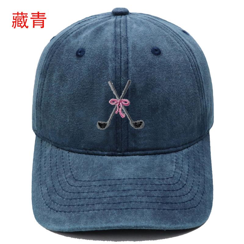 Golf bow embroidery washed retro baseball men's and women's leisure outdoor sports shade cap