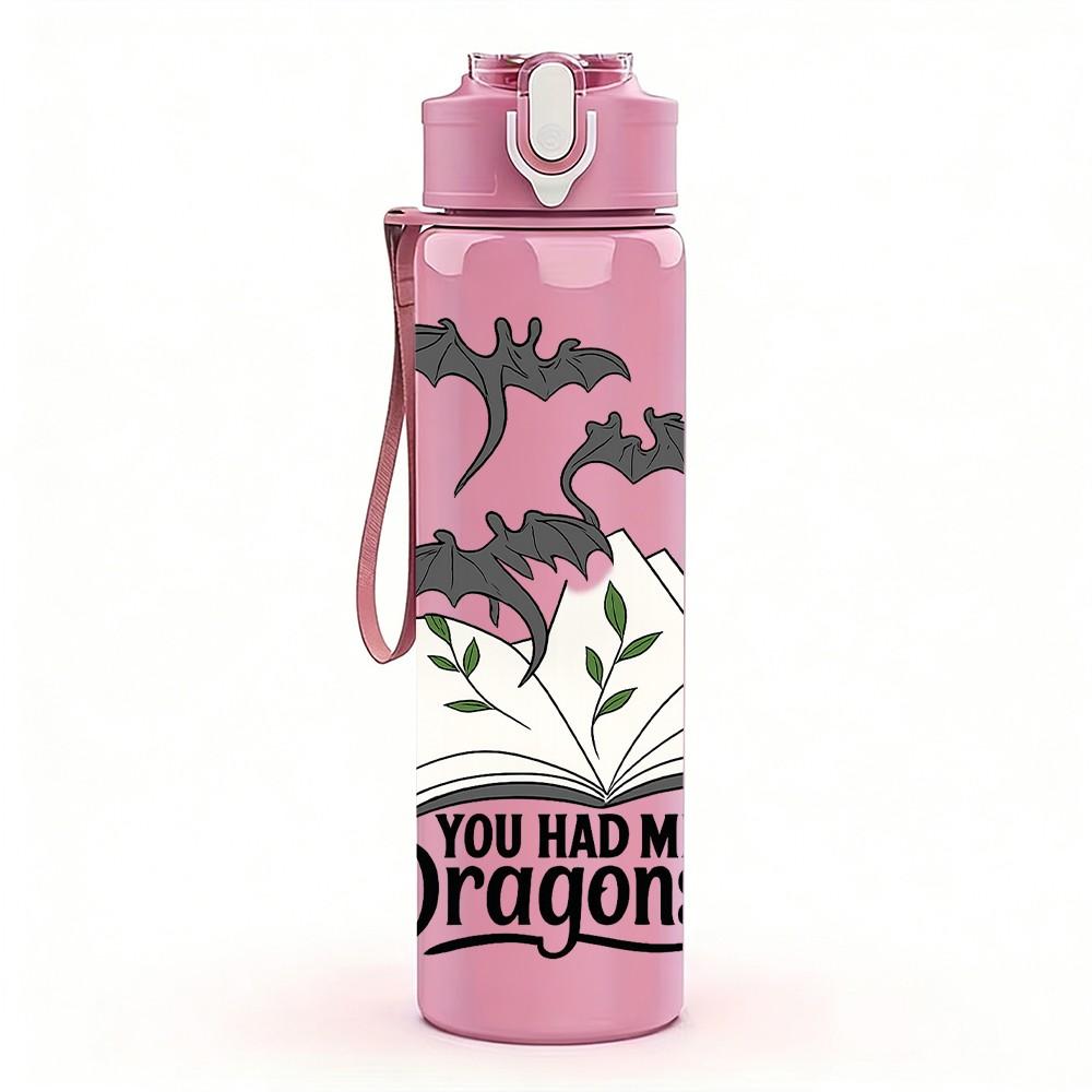 1PC Book Flying Dragon Fantasy Print 750ml Color Plastic Sports Water Bottle Leakproof Flip Straw Lid Suitable for Sports Office Home Use