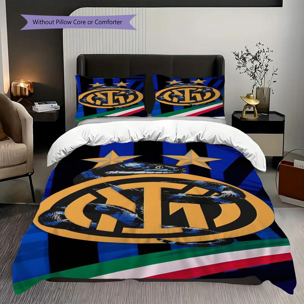 Inter Milan Emblem Stars Colors Bedding (1 * duvet cover + 2 * pillowcase, without core) 2D Flat Soft and comfortable Duvet cover and pillowcase