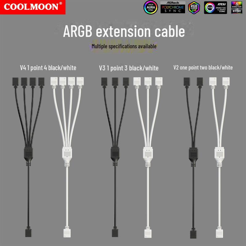 5V Computer Fan Extension Adapter, 3-Pin Motherboard Splitter, 1-to-2/3-to-4 AGB Hub