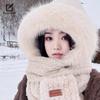 Korean Style Women's Plush Bear Hat & Scarf with Gloves for Winter Outdoor Cycling