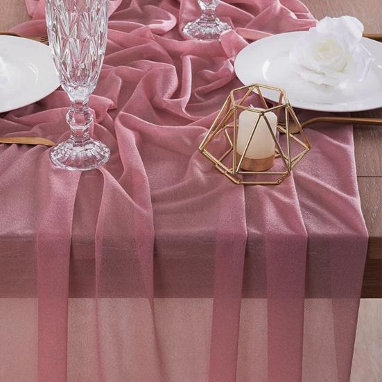 Solid Color Tulle Table Runner French Sheer Mesh Long Rectangle Wedding Bridal Shower Party Dining Table Cover Kitchen Supplies