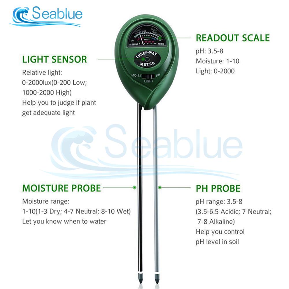 3 в 1 измеритель влажности почвы, кислотности, влажности, солнечного света, pH-теста, садовых растений, цветов, прибора для измерения влажности