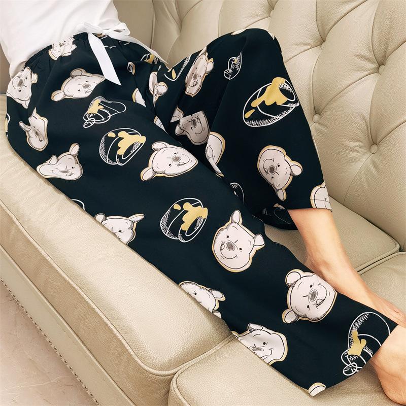 Cotton and silk family summer women's cotton and silk pajama pants high waist wide leg pants thin single wear can be worn outside home pants