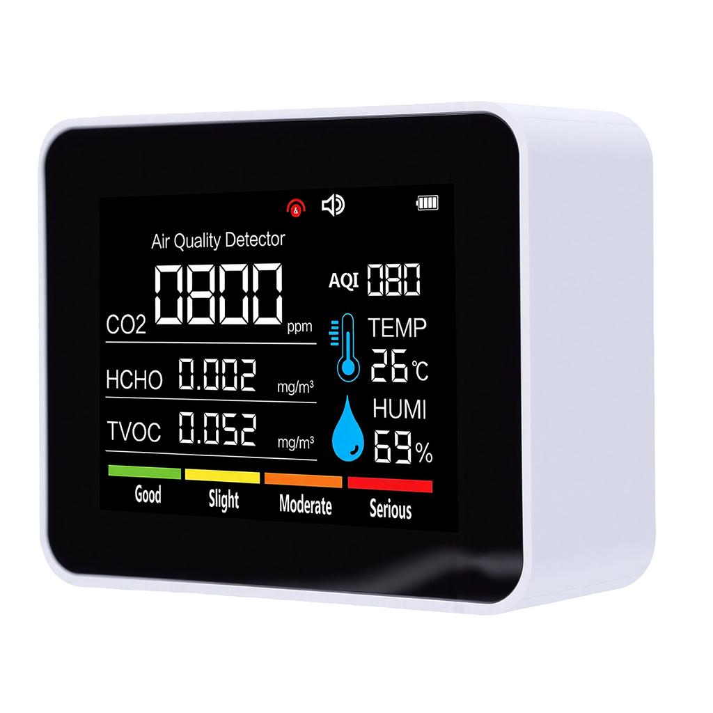 10 in 1 Air Quality Monitor Detects CO2 HCHO TVOC PM25 PM10 Temperature Humidity High Accuracy Sensors Color Screen Air