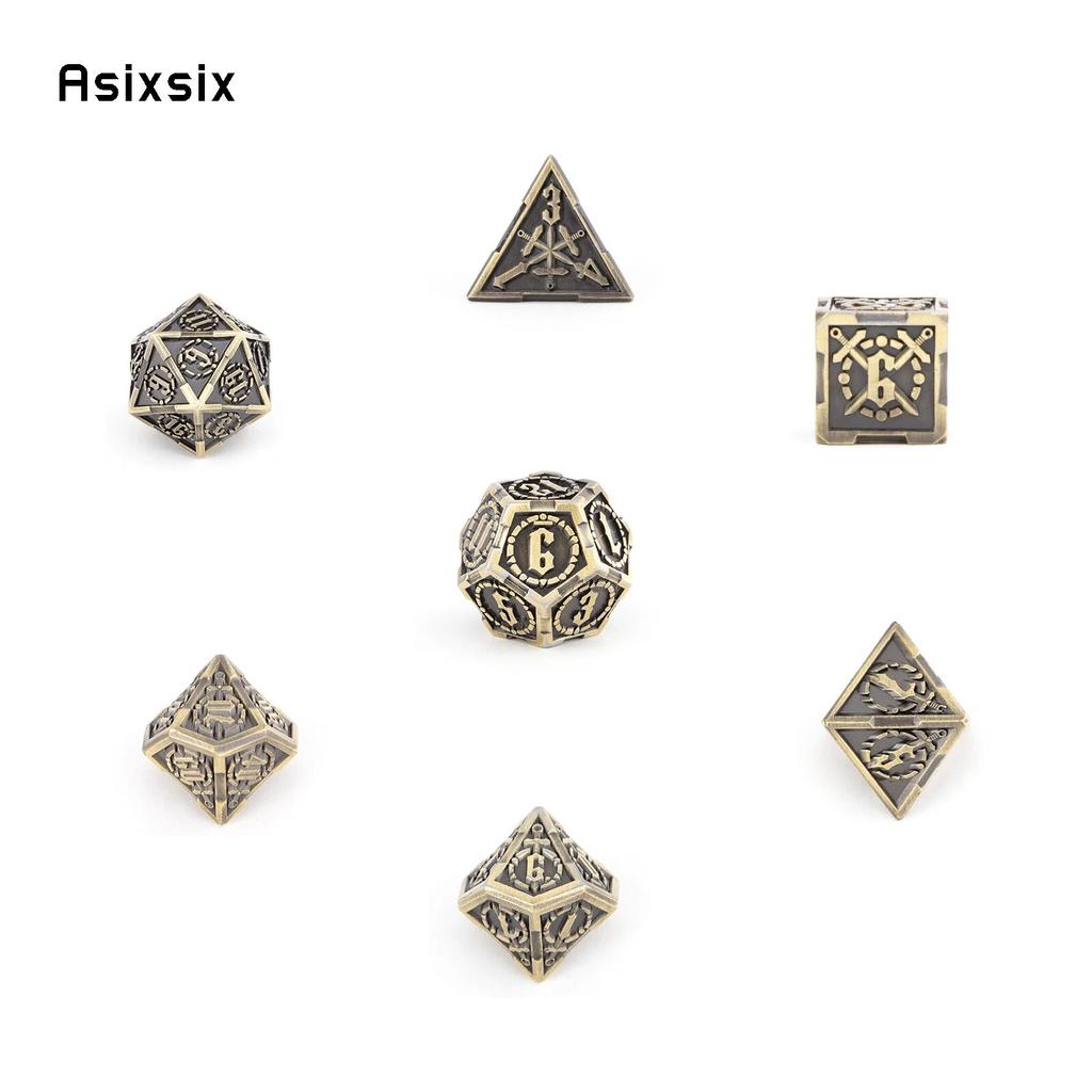 7 Pcs Yellow Double Swords Metal Dice Solid Polyhedral Dice Set Suitable for Role-Playing RPG    Board Game