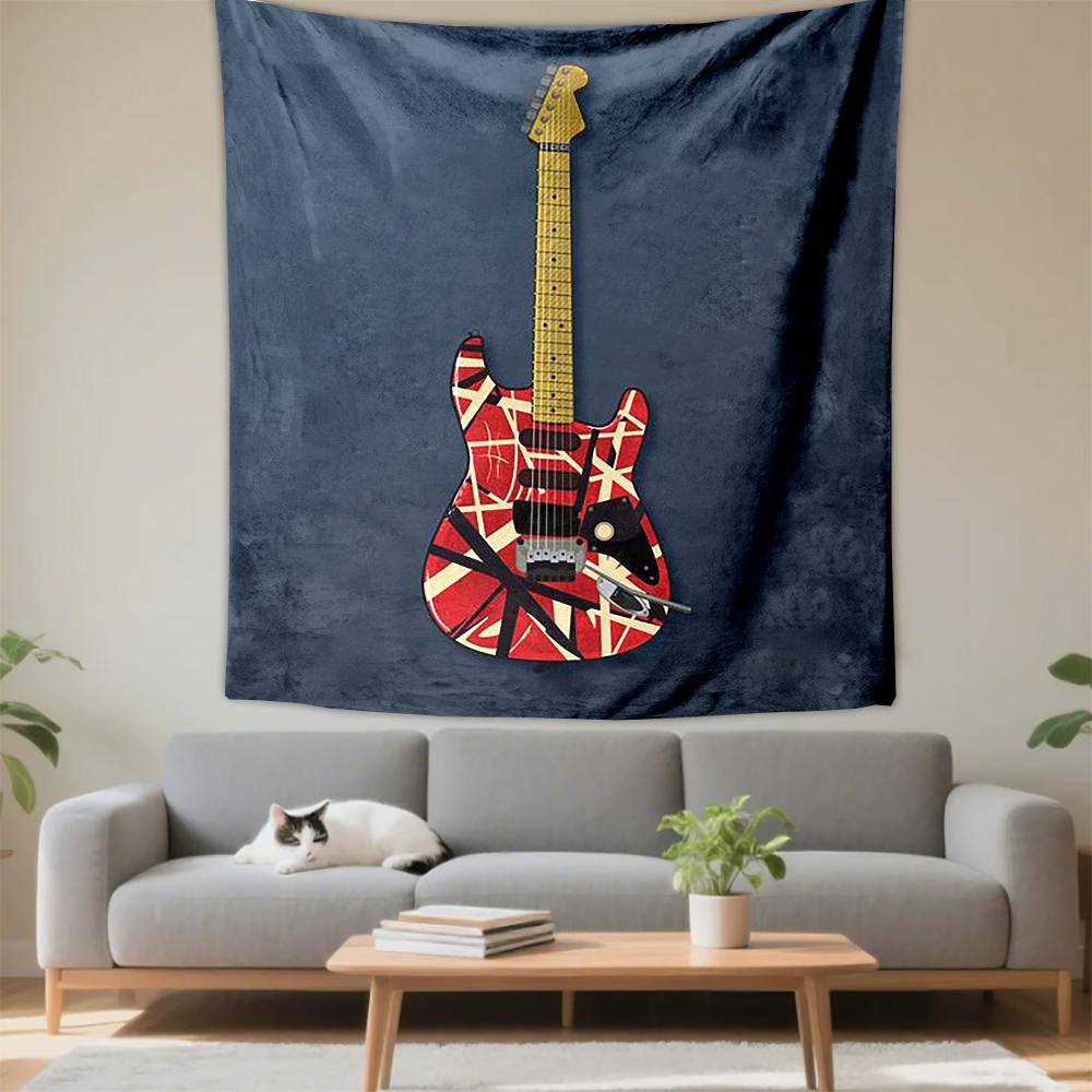 Fabric Wall Tapestry Van Halen Frankenstrat Guitar Red White Black Rock Music Wall Decor