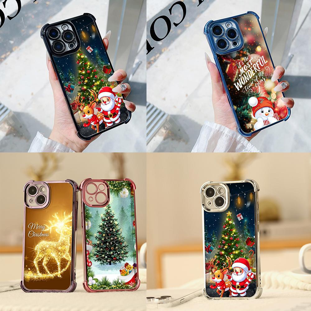Чехлы для телефонов Ae121 Merry Christmas Santa design art из гальванизированного ТПУ для Samsung A54 A12 A14 S23 S24 Ultra A55 A15 S21 FE с четырьмя углами защиты