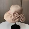 Hat women's summer sunscreen bucket hat outdoor large brim face covering sun hat split fork bow beach hat