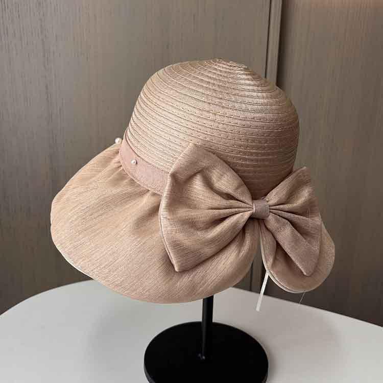 Hat women's summer sunscreen bucket hat outdoor large brim face covering sun hat split fork bow beach hat