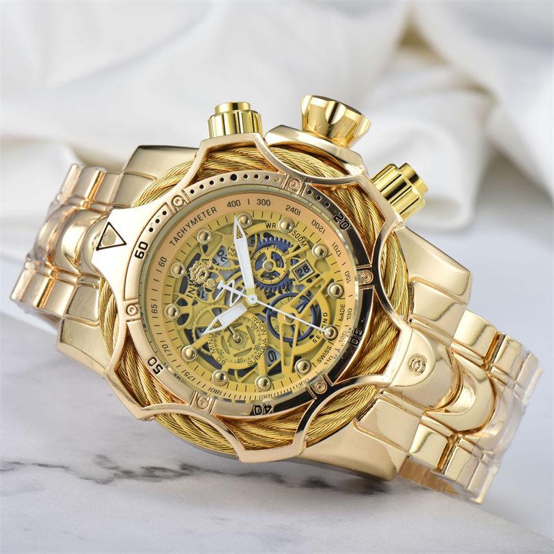 Мужские часы с большим циферблатом, стальным ремешком, спортивные кварцевые часы, модные наручные часы для улицы GZW