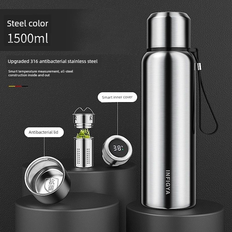 All-Steel Large-Capacity Insulated Cup 316 Stainless Steel Water Cup for Men and Women, Tea Brewing, Car-Mounted, Outdoor Tea-Water Separation Cup