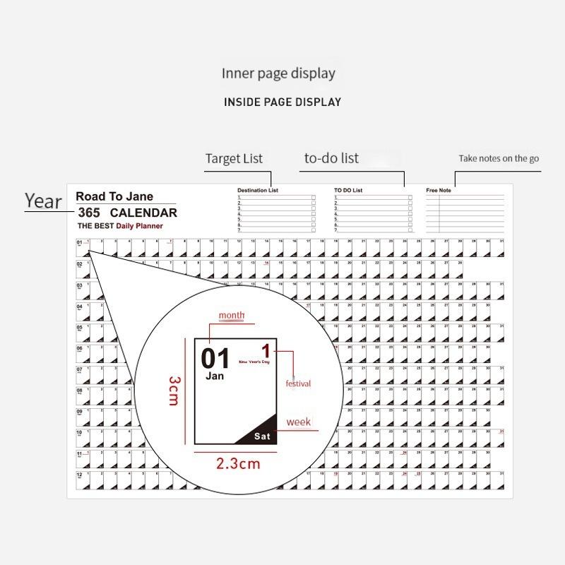 Calendar Wall 2026 New Yearly Daily Schedule Planner Sheet Paper 365 Day Plan Annual Hanging Planning Weekly Agenda Pad Month 12