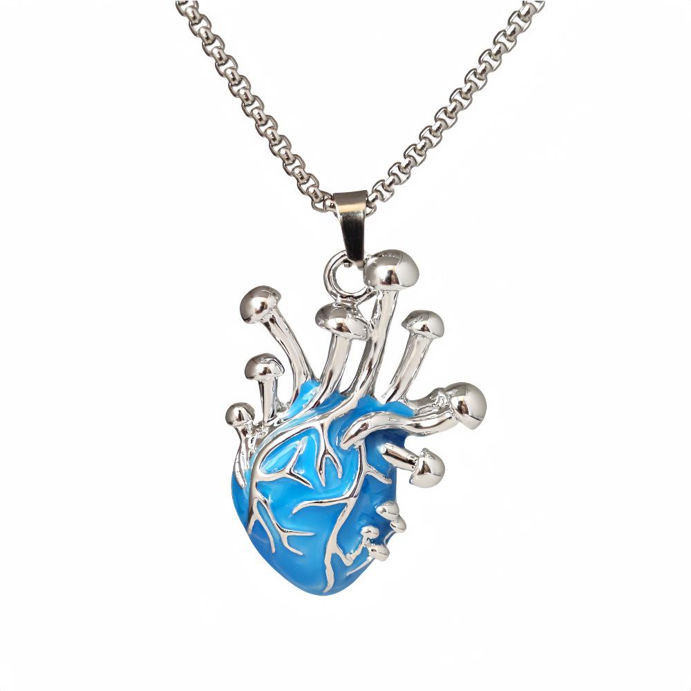Heart Alloy Shape Luminous Zinc Pendant Halloween Party Luminous Hip Hop Necklace