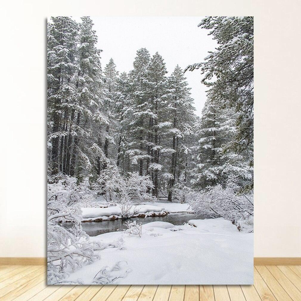 Лесной Олень Кедр Зима Снег Лес Настенное Искусство Холст Живопись Скандинавские Постеры и Настенные Картины Гостиная Дом Декор