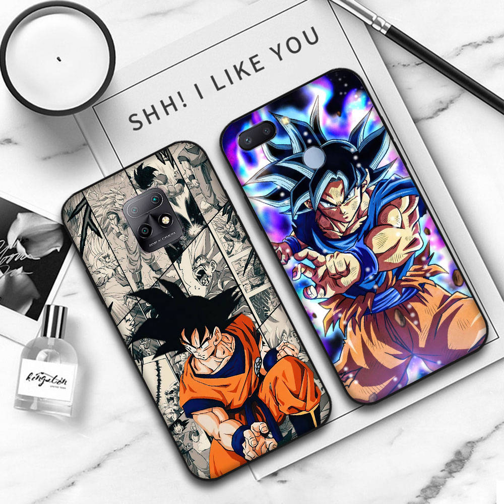 Мягкий черный чехол JW83 Dragon Ball Goku для iPhone 16 15 Plus 14 13 Pro 8 SE XR XS Max P30 Nova 5T Y5P Y6 Y7 Y8P Y9 Realme C30 C33 C31 VIVO Y36 V27
