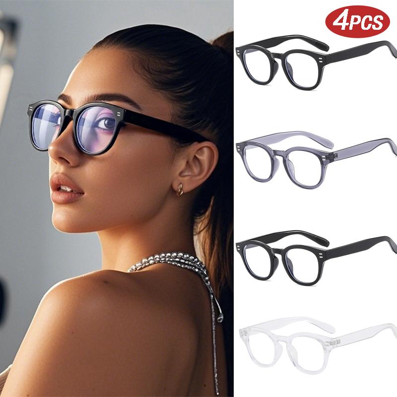 4pcs Vintage Anti Blue Light Square Glasses Women Men Luxury Brand Trend Myopia Prescription Rivet Frame