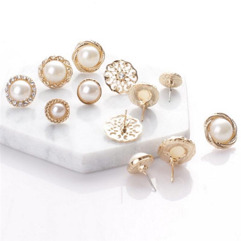 6 пар элегантных крошечных сережек-гвоздиков с кристаллами, стразами, бриллиантами и жемчугом