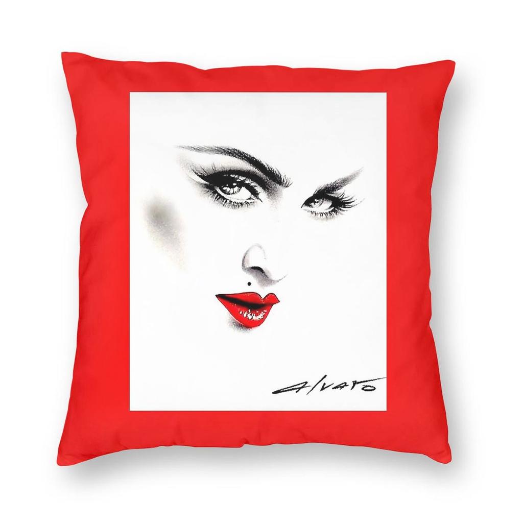 Red Lips Superstar Square Pillowcase Polyester Linen Velvet Printed Zip Decor Pillow Case Home Cushion Cover