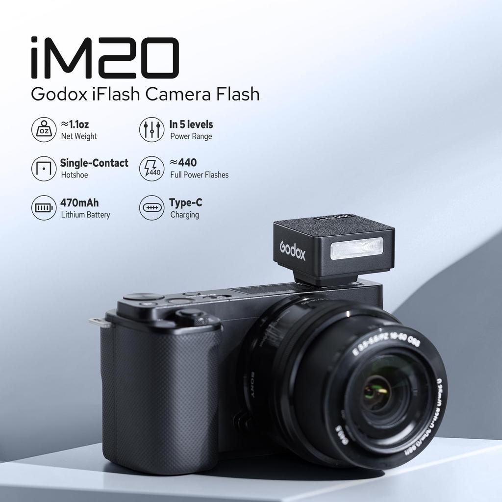Godox Authorized Godox iM20 Camera Flash iM20 Mini Flash 5 Output iM20 Mini Flashlight Strobe with Lithium Compatible with and Sony Dealer