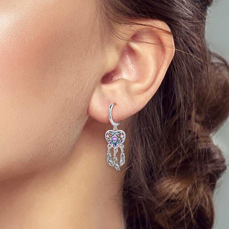 925 Sterling Silver Earrings Women Dreamy Heart Shaped Dreamcatcher Drop Earring For Anniversary Wedding Jewelry Gifts