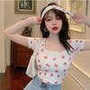 New Summer Strawberry Cute Sweet Small Fresh Square Neck Women's Short-sleeved T-shirt