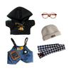 Niannyyhouse 20cm Plush Clothes Set, Black Forest, Checkered Scarf, Knit Hat, Glasses, Hoodie, Bibbed Pants, Loose Fit, Cotton Doll Clothes (20cm)